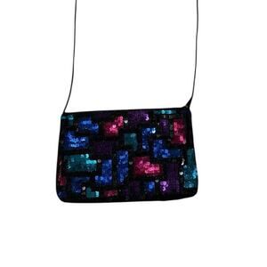 Vintage 80s 90s Partners by Mervyn’s Sequin Crossbody Bag Jewel Tone Mosaic
